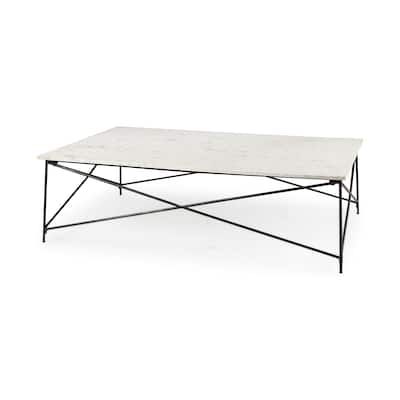 HomeRoots 35" White And Black Genuine Marble And Iron Coffee Table - 35
