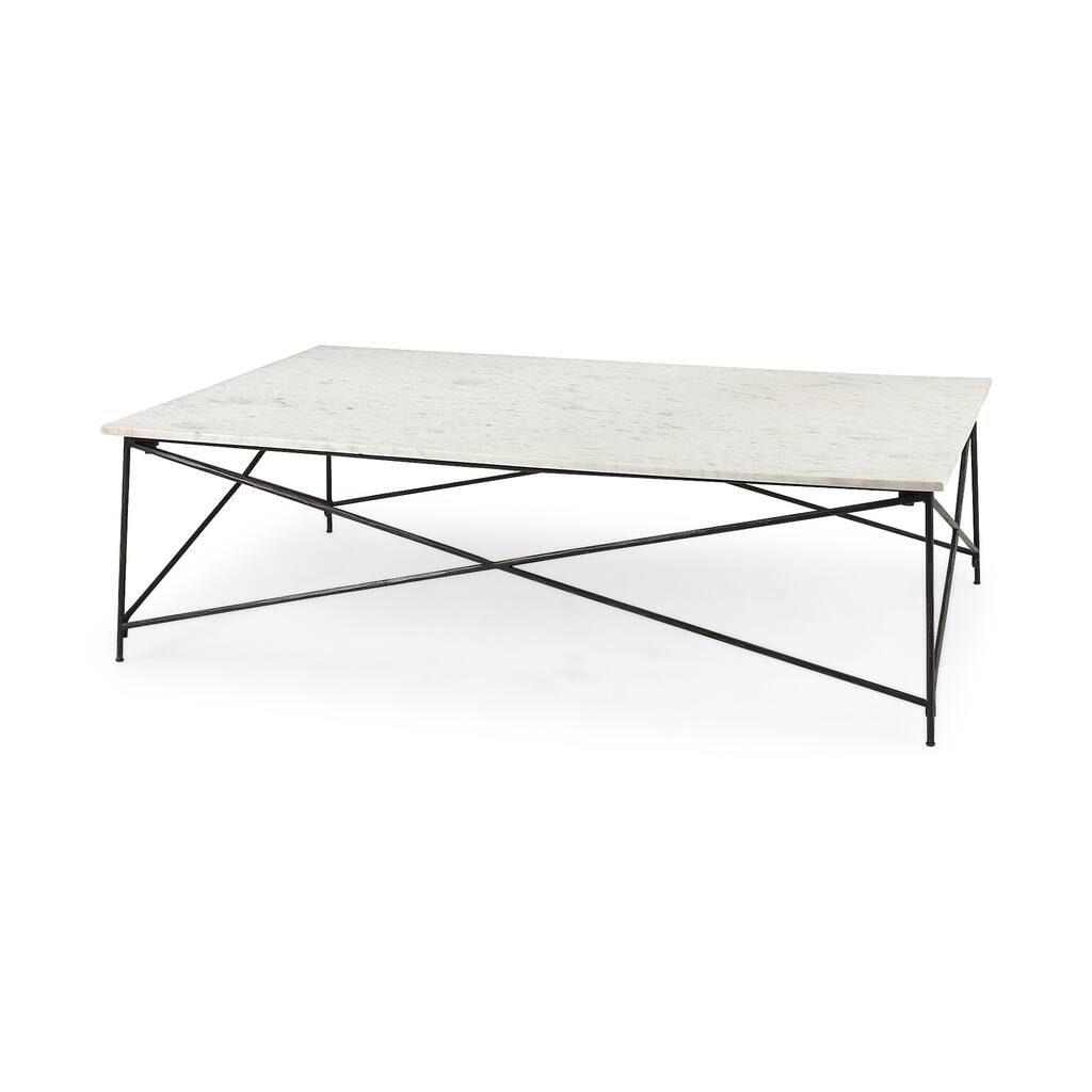HomeRoots 35" White And Black Genuine Marble And Iron Coffee Table - 35