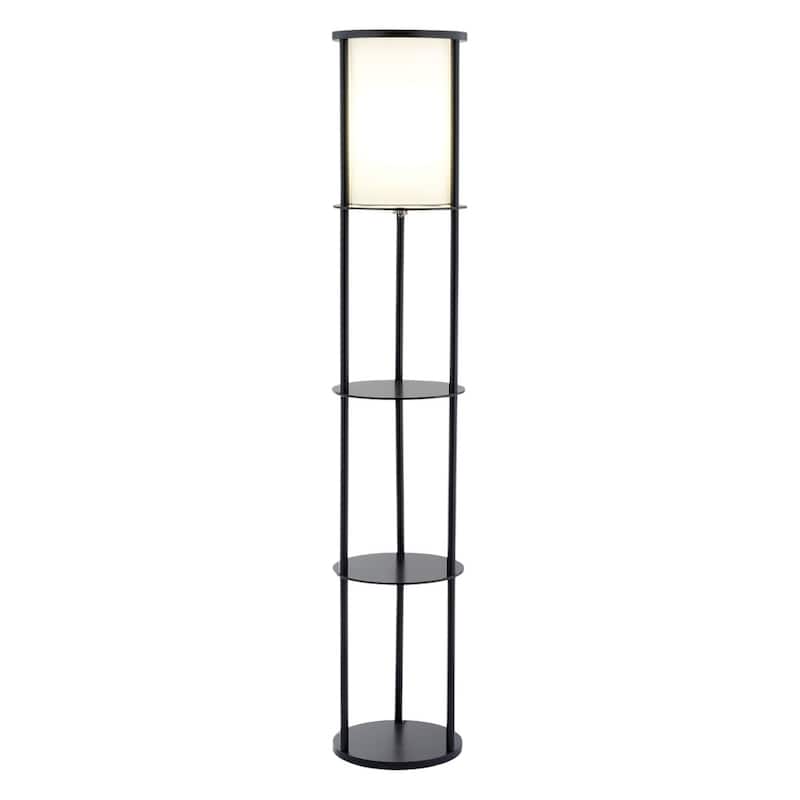 HomeRoots 63" Black Wood Column Floor Lamp With White Fabric Cylinder Shade - 62.5 x 11.5 x 11.5
