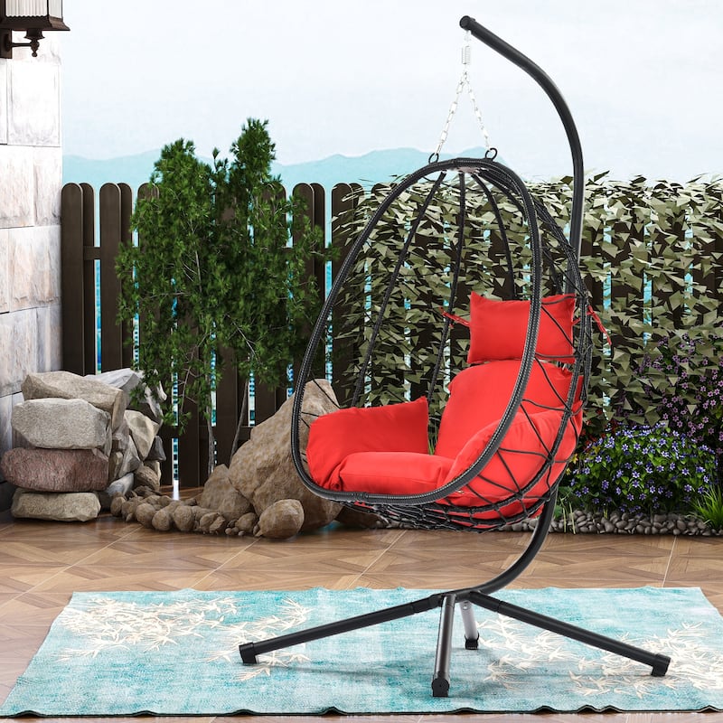 Wicker Hanging Egg Chair with Stand for Home Balcony - 77