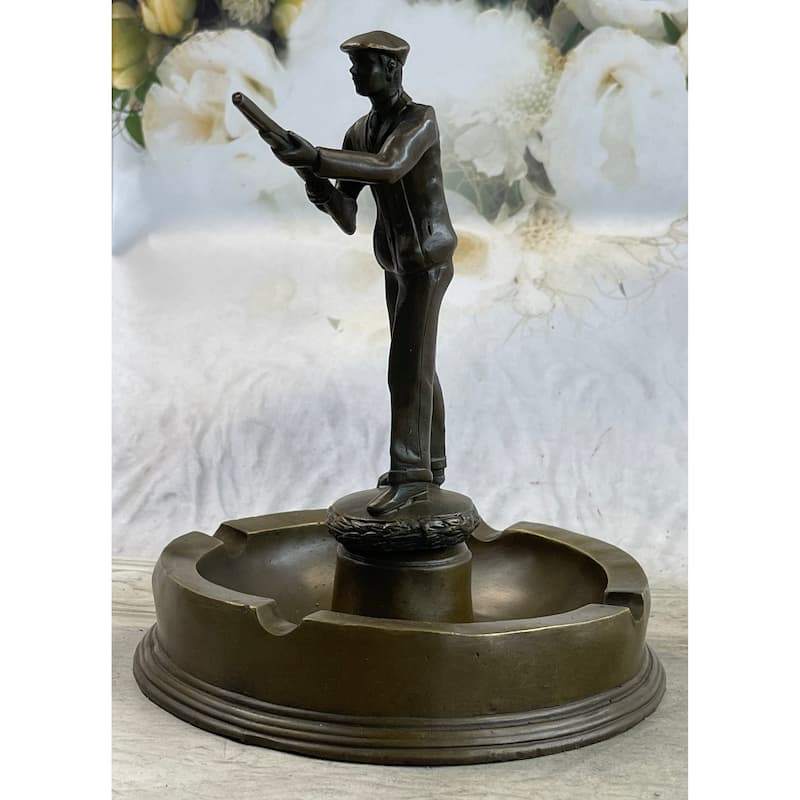 Hunter W/ Rifle Gun Ashtray Bronze Original Milo Art Sculpture 9 Inches X 7 Inches