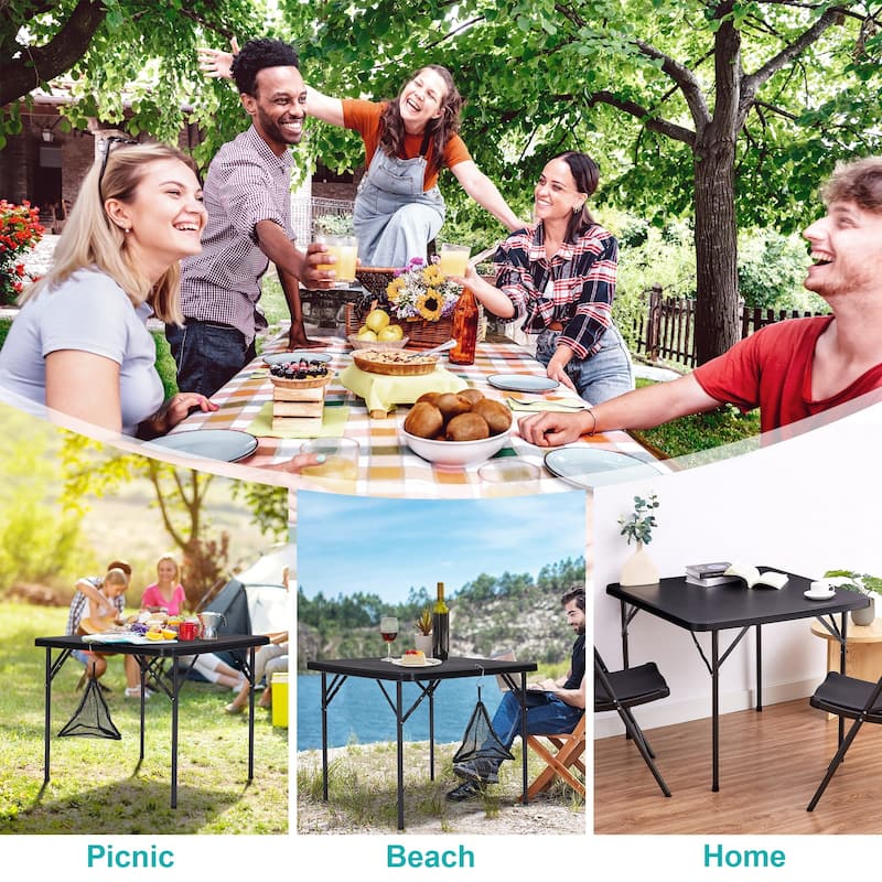 34" Folding Square Table Portable Plastic Dining Card Table for Kitchen or Outdoor Party Wedding Event