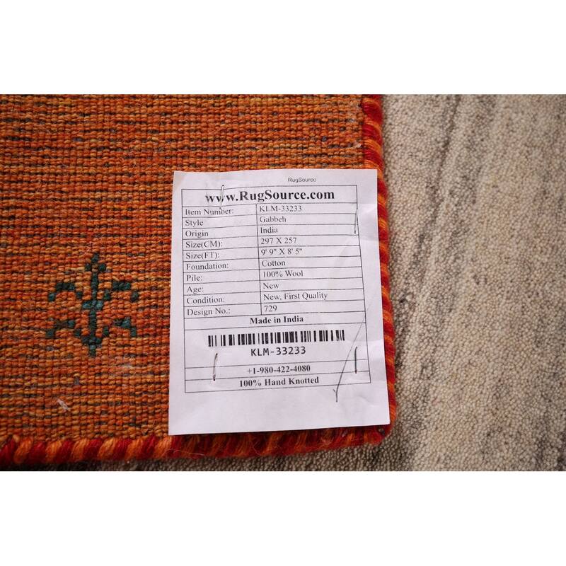Striped Gabbeh Indian Area Rug Hand-Knotted Tribal Wool Carpet - 8'5"x 9'9"