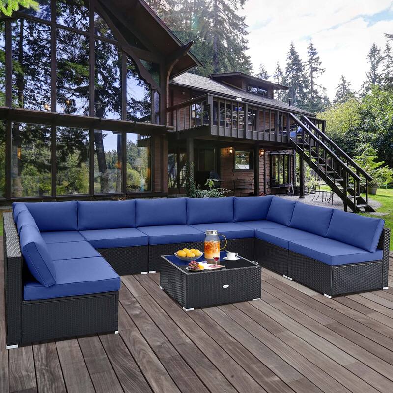 Costway 10 PCS Patio Rattan Furniture Set Outdoor Wicker Sofa Table - See Details