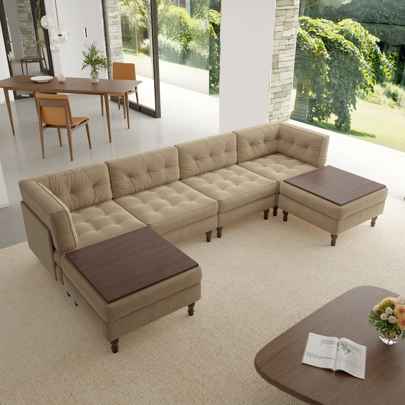 Oversized Modular Sectional Corduroy Fabric Tufted Sofa