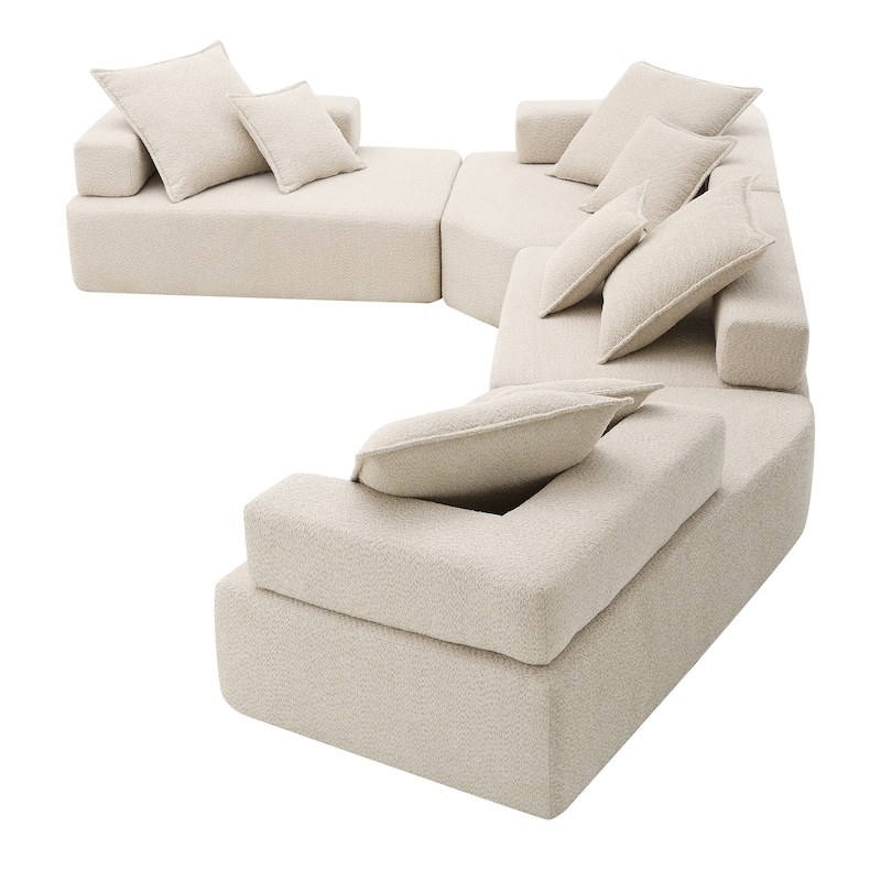 156" Boucle U-Shaped Modular Sectional Sofa, 8 Pillows