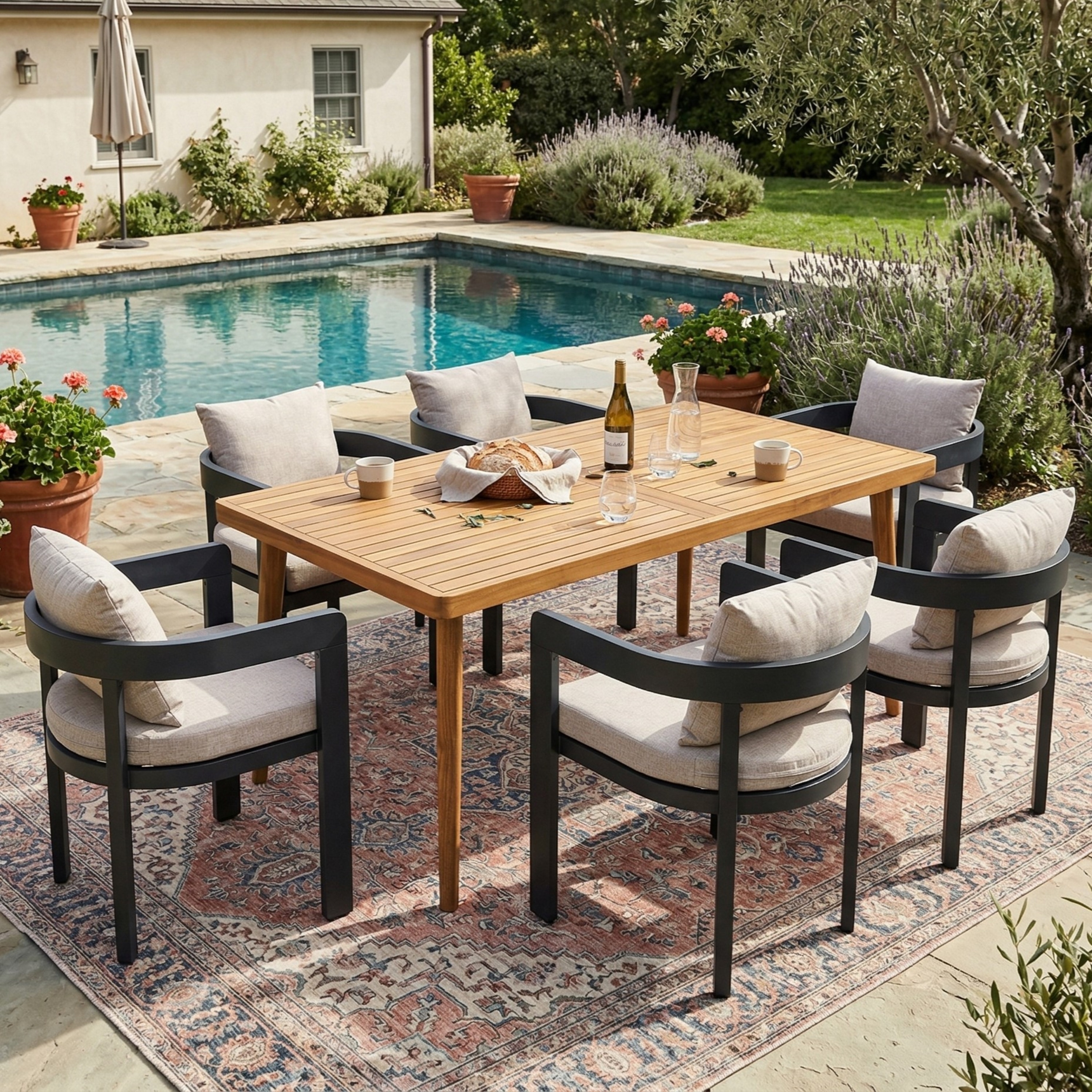 Christopher Knight Home - Elko 7-Piece Outdoor Dining Set with Acacia Wood Table and Aluminum Chairs