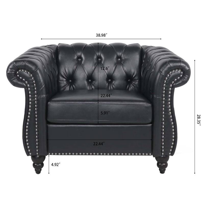 Faux Leather Single Sofa Chair Accent Chair, Mid-Century Modern Living Room Armchairs with with Rolled Arms & Nailhead Trim