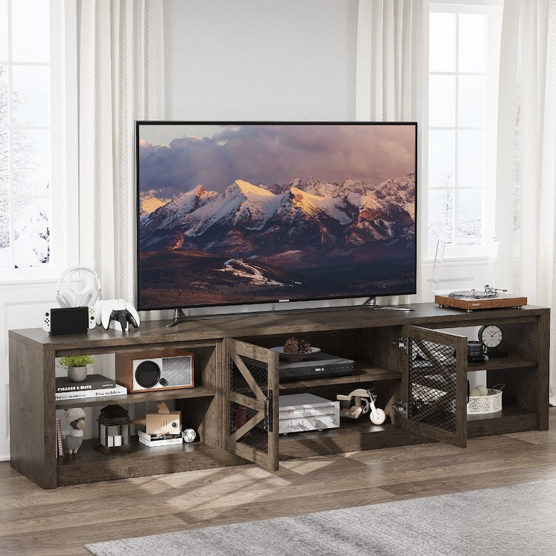 Gymojoy 78.7" Farmhouse TV Stand with LED Lights, Rustic Entertainment Center for 55-90" TV, Wood Media Console. - 78"W.