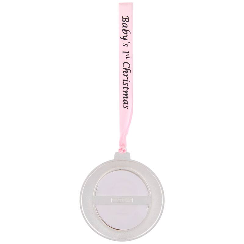 3" Pink Silver-Plated Baby's First Christmas Photo Ornament