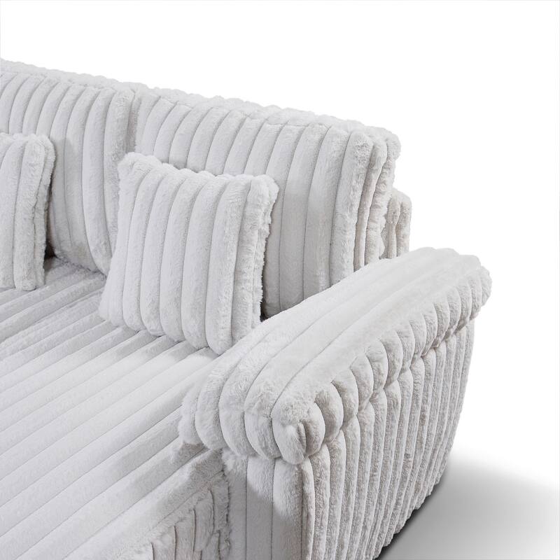 110" U-shaped Corduroy Sectional Sofa, Corner Coffee Table with USB port, Pull-out Bed