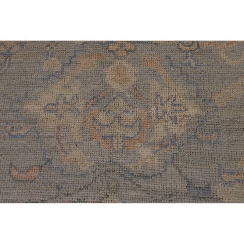 Vegetable Dye Oushak Turkish Area Rug Hand-Knotted Grey Wool Carpet - 9'5"x 12'1"