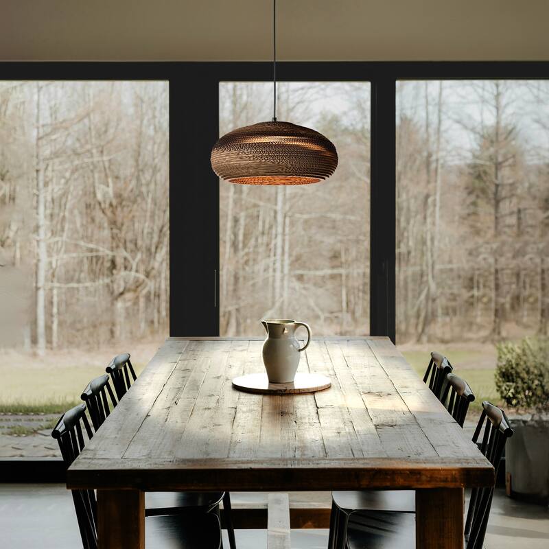 Matte Black Modern Nordic Style 1-Light Pendant Light with Natural Brown Origami Paper Shade - Matte Black