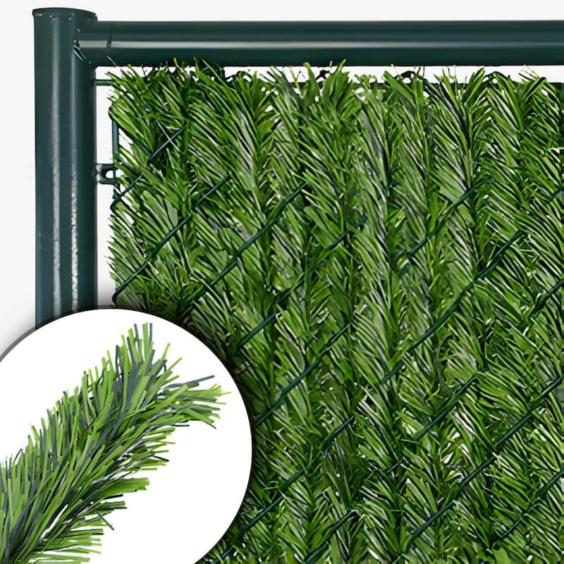 Premium PVC Conifer Hedge Slats for Chain Link Fence 6 ft (82 Pack) - Green
