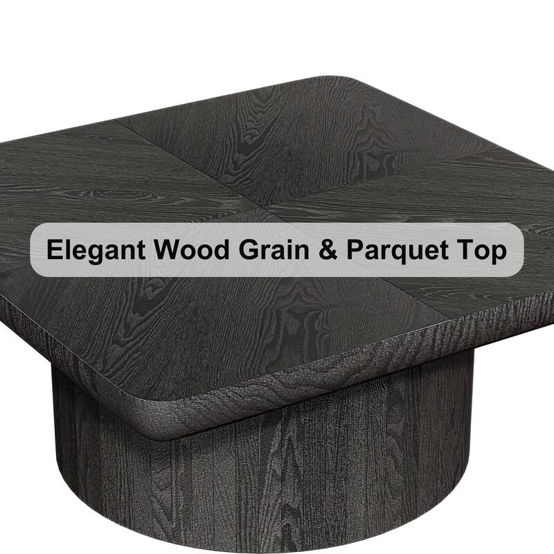 Modern Wood Coffee Table with Cylindrical & Fluted Pedestal