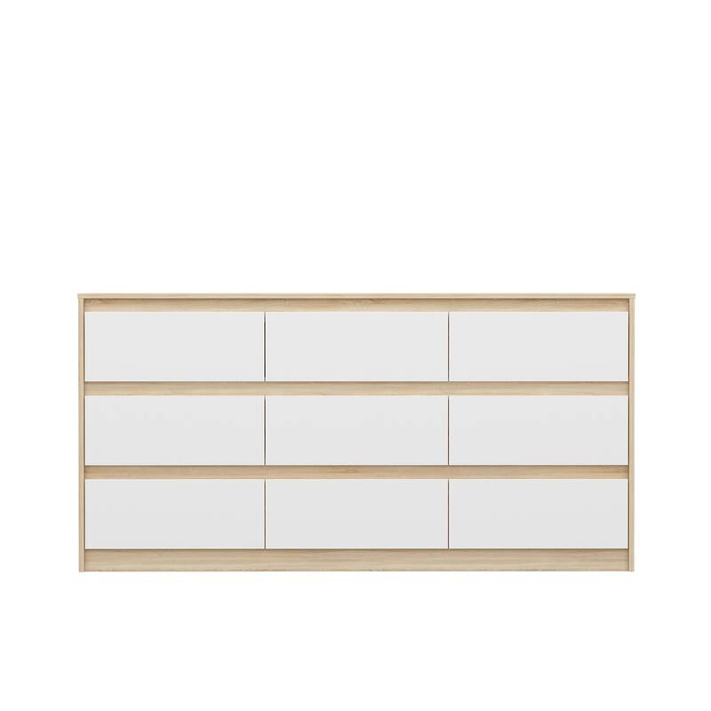 63" Modern 9-Drawer Dresser for Bedroom, Wide White Chest of Drawers, Large Storage Cabinet for Clothes Organization