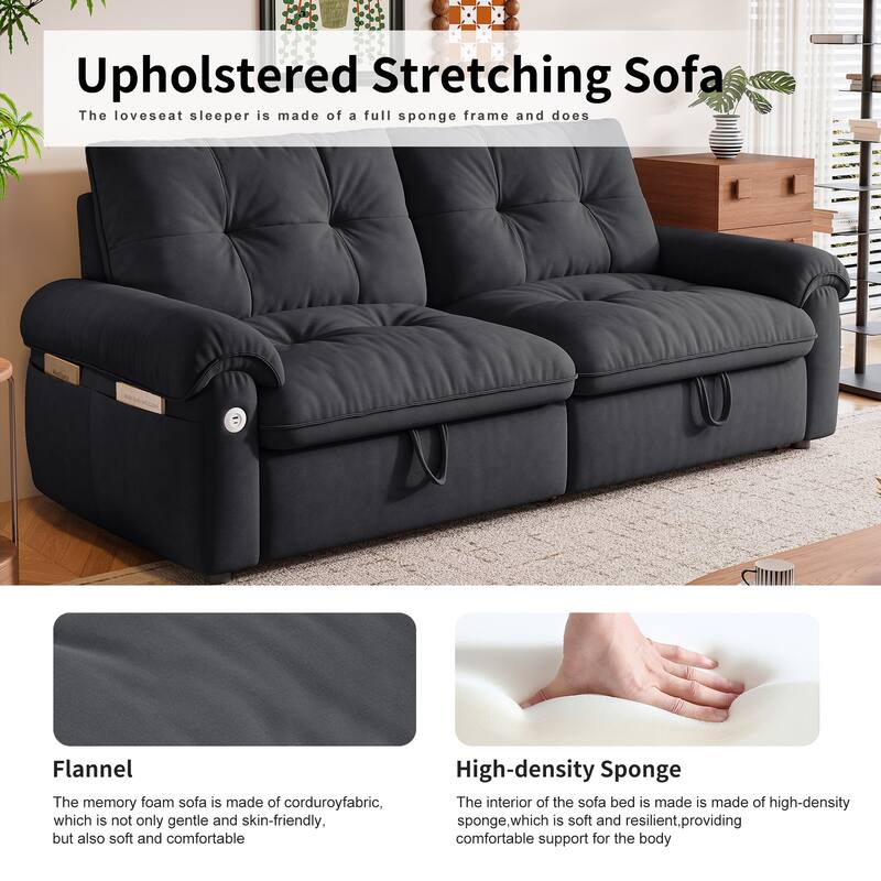 2-in-1 Velvet Pull Out Sleeper Sofa Bed Convertible Loveseat Couch for Sitting, Napping or Sleeping with Side Pockets and USB
