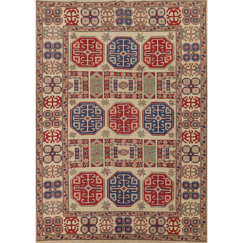Kazak Living Room Area Rug Hand-Knotted Bedroom Wool Carpet - 6'7" x 8'9"