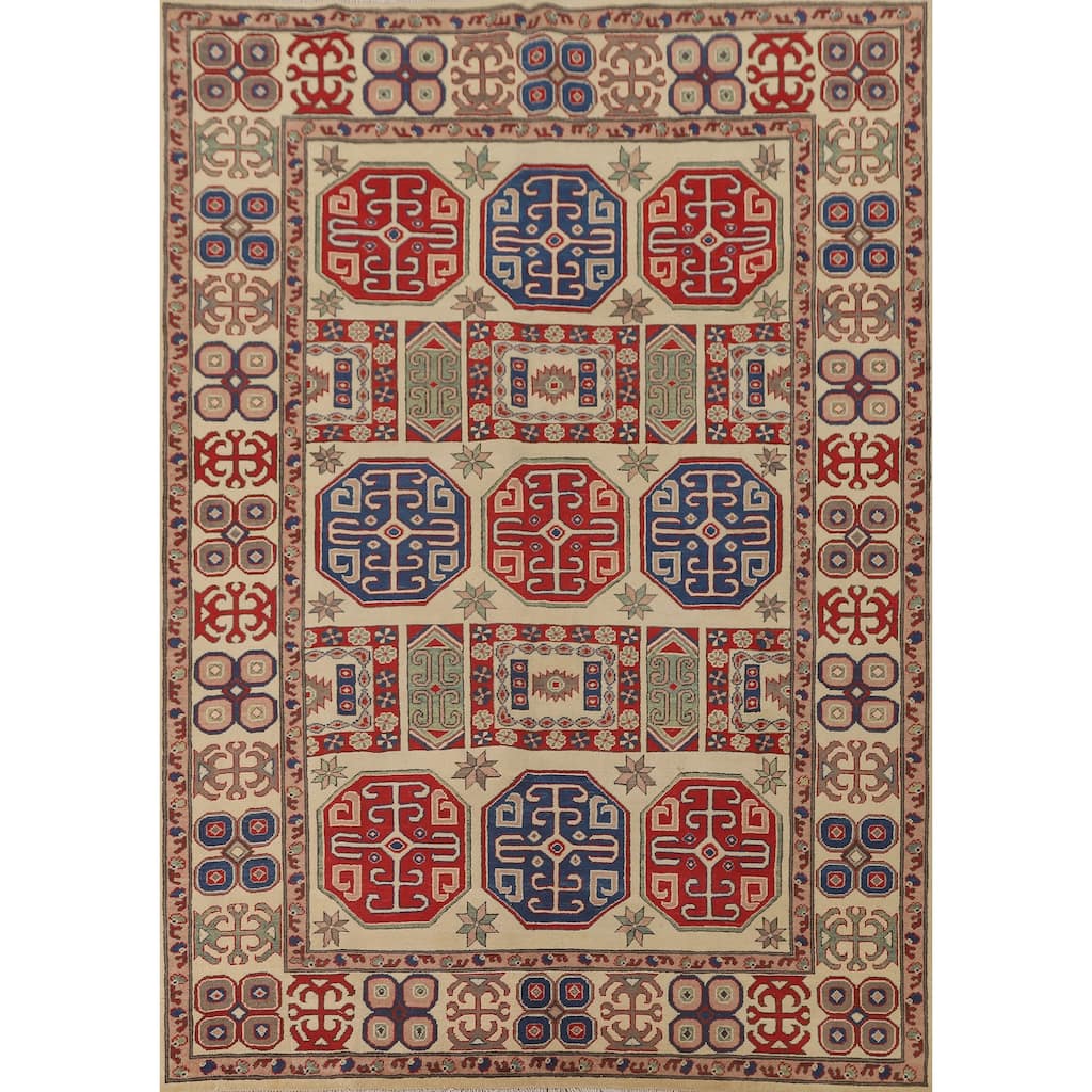 Kazak Living Room Area Rug Hand-Knotted Bedroom Wool Carpet - 6'7" x 8'9"