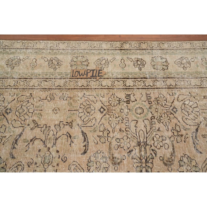 Hand Knotted Oriental 100% Wool Carpet Traditional All-Over Beige & Ivories Tabriz Area Rug - 10' 9'' X 7' 0''