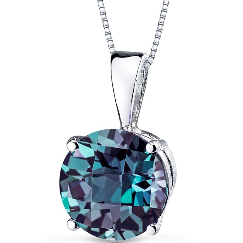 14k White Gold 2.35 ct Created Alexandrite Pendant Necklace