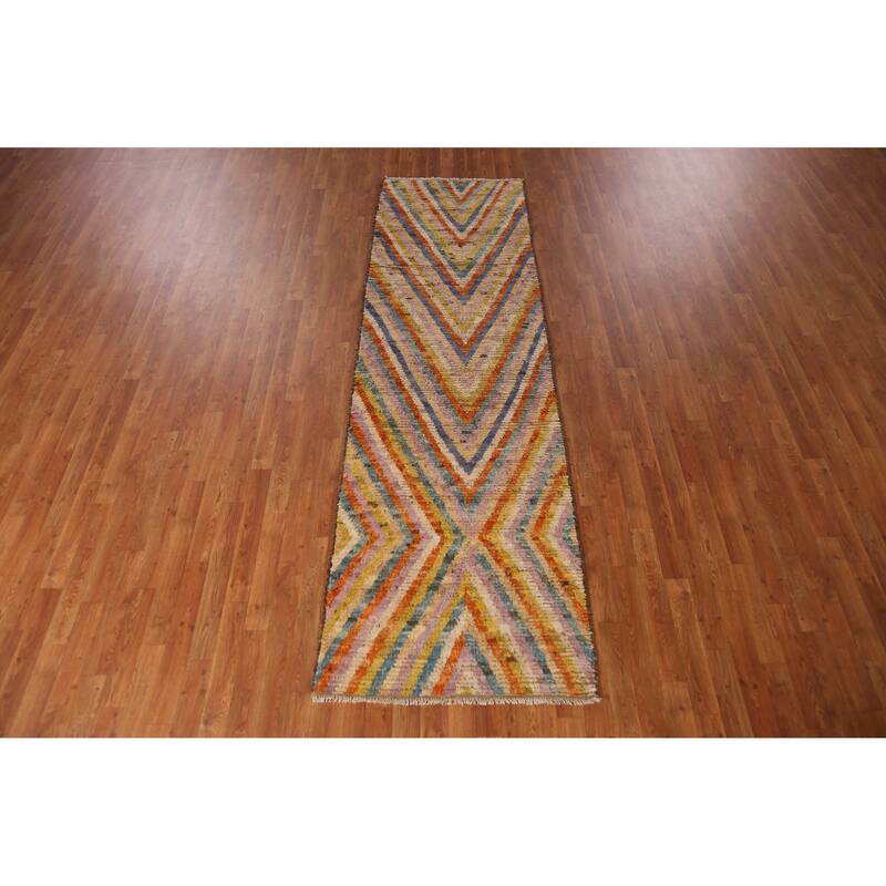 Chevron Style Moroccan Runner Rug Handmade Wool Carpet - 2'10" x 9'7"