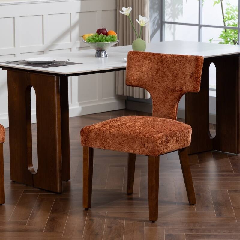 Linen Upholstered Dining Chairs Set of 2, Ergonomic Armless Side Chairs, Kitchen Chairs with Curved Back & Hardwood Frame