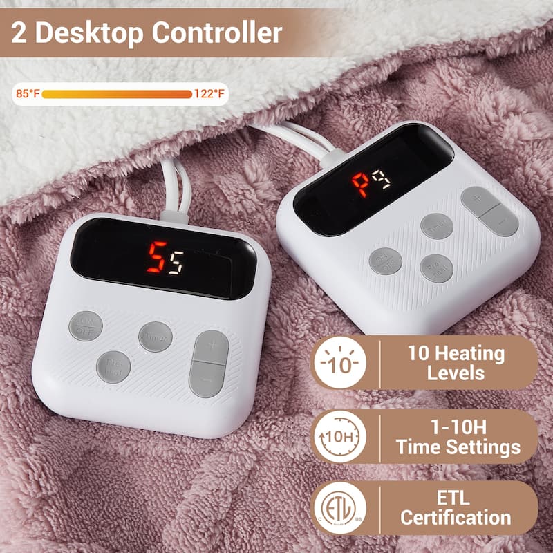 Heated Blanket with 10 Heating Levels and Time Settings, Machine Washable