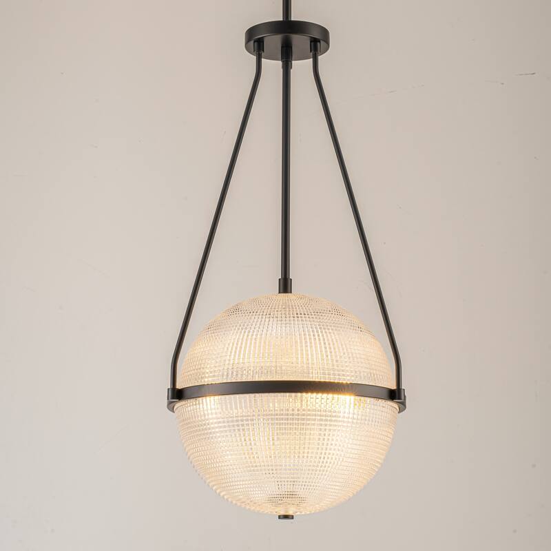 3-Light 13.78" Black/Gold Mid-Century Modern Grid Glass Globe Bubble Pendant Light
