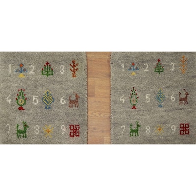 Hand Knotted Oriental 100% Wool Carpet Tribal Animal Pictorial Greys & Charcoal Gabbeh Area Rug - 1' 4'' X 1' 4''