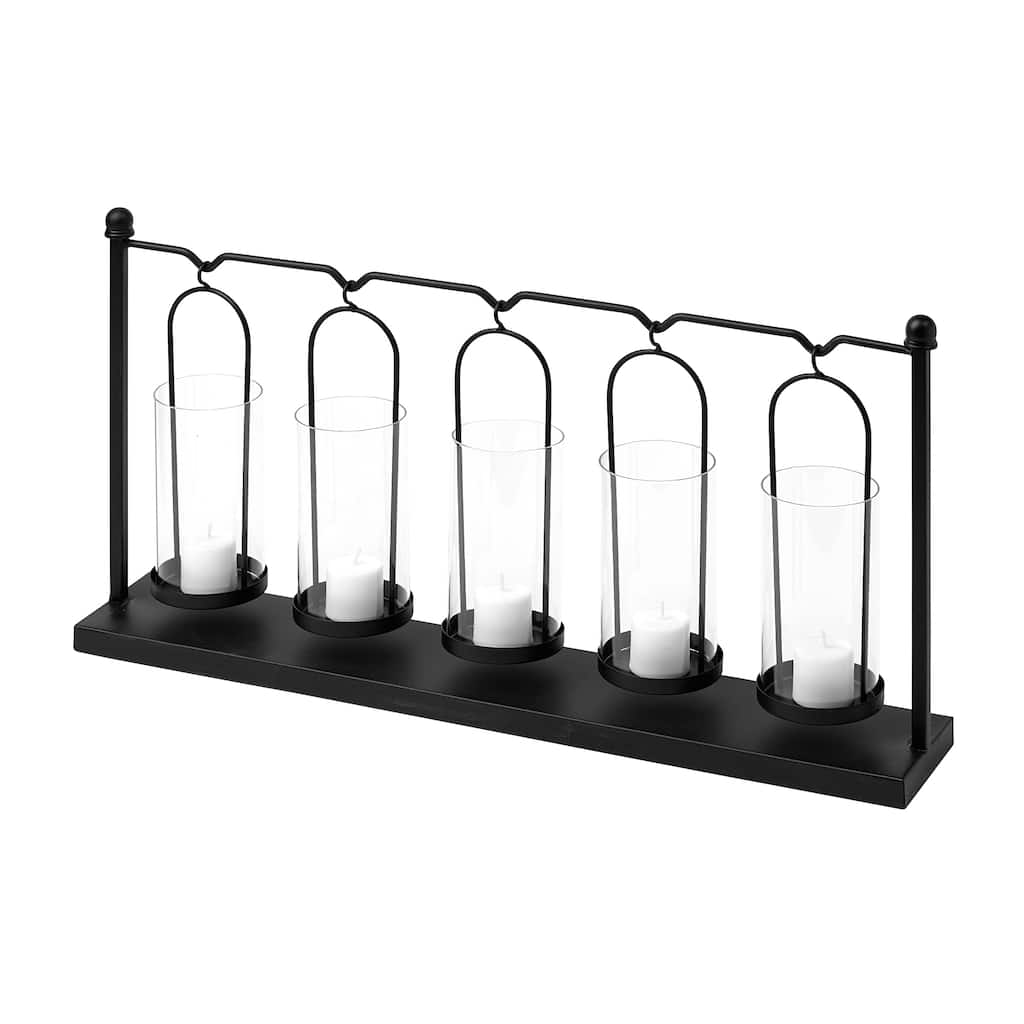 Erlen Black Metal Hanging Votive Five Candle Table Candle Holder - 23.6L x 3.9W x 12.8H