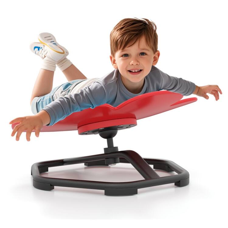 PP Kids Swivel Chair with 360-degree Spin, Petal Seat and Metal Base - 21" L x 19.5" W x 10" H - Red