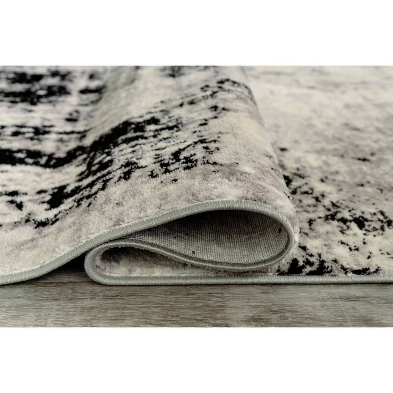 Jude 5 X 7 Modern Area Rug, Abstract Art Design, Fabric, Medium, Black Gray - 5' x 7'