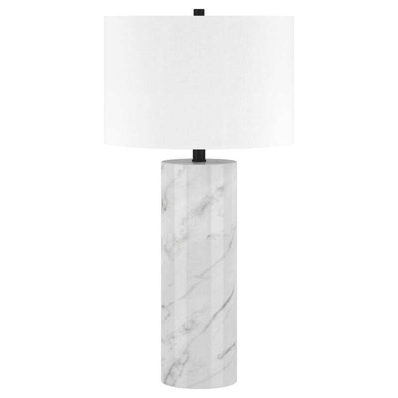 White Marble Cylinder Table Lamp 30 Inch with Fabric Drum Shade - 15" x 15" x 29.50" - White