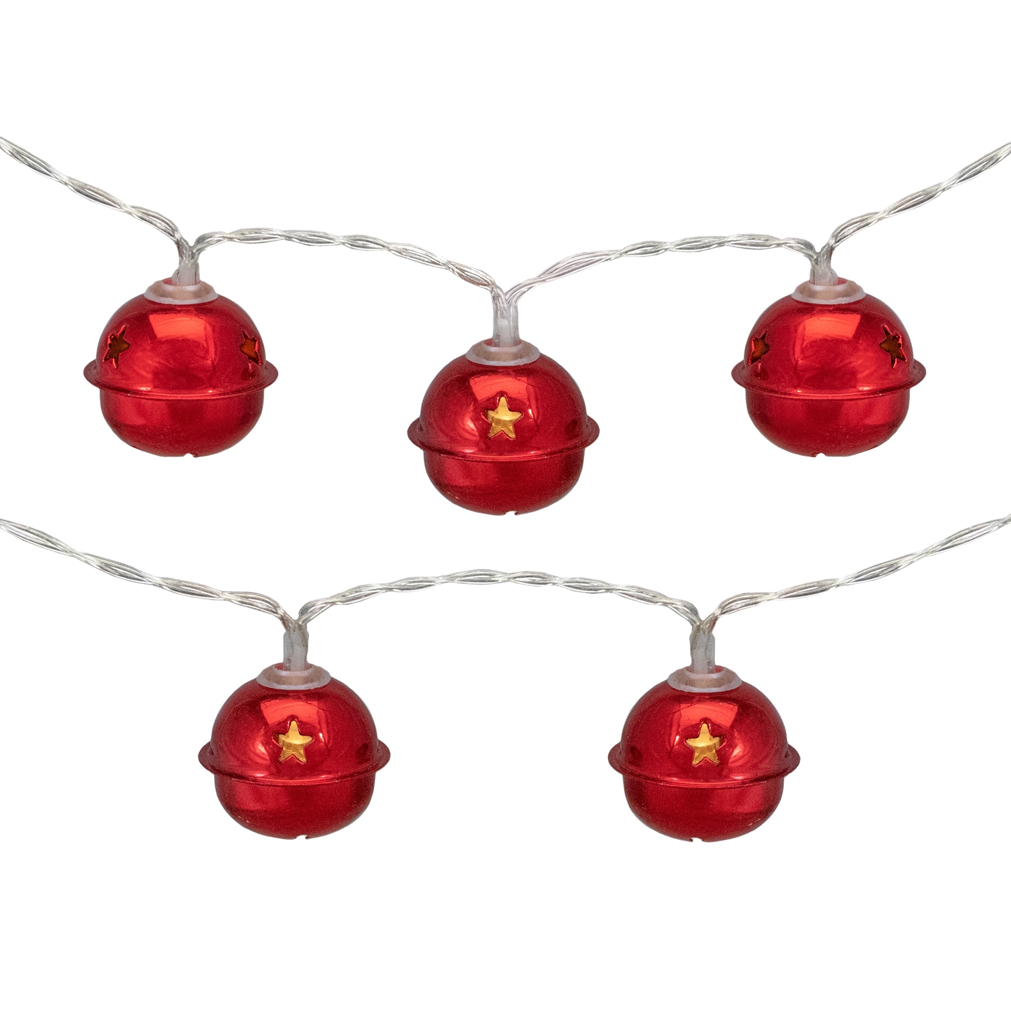 10-Count LED Red Christmas Bells Fairy Lights 5.5ft Clear Wire - 5.5