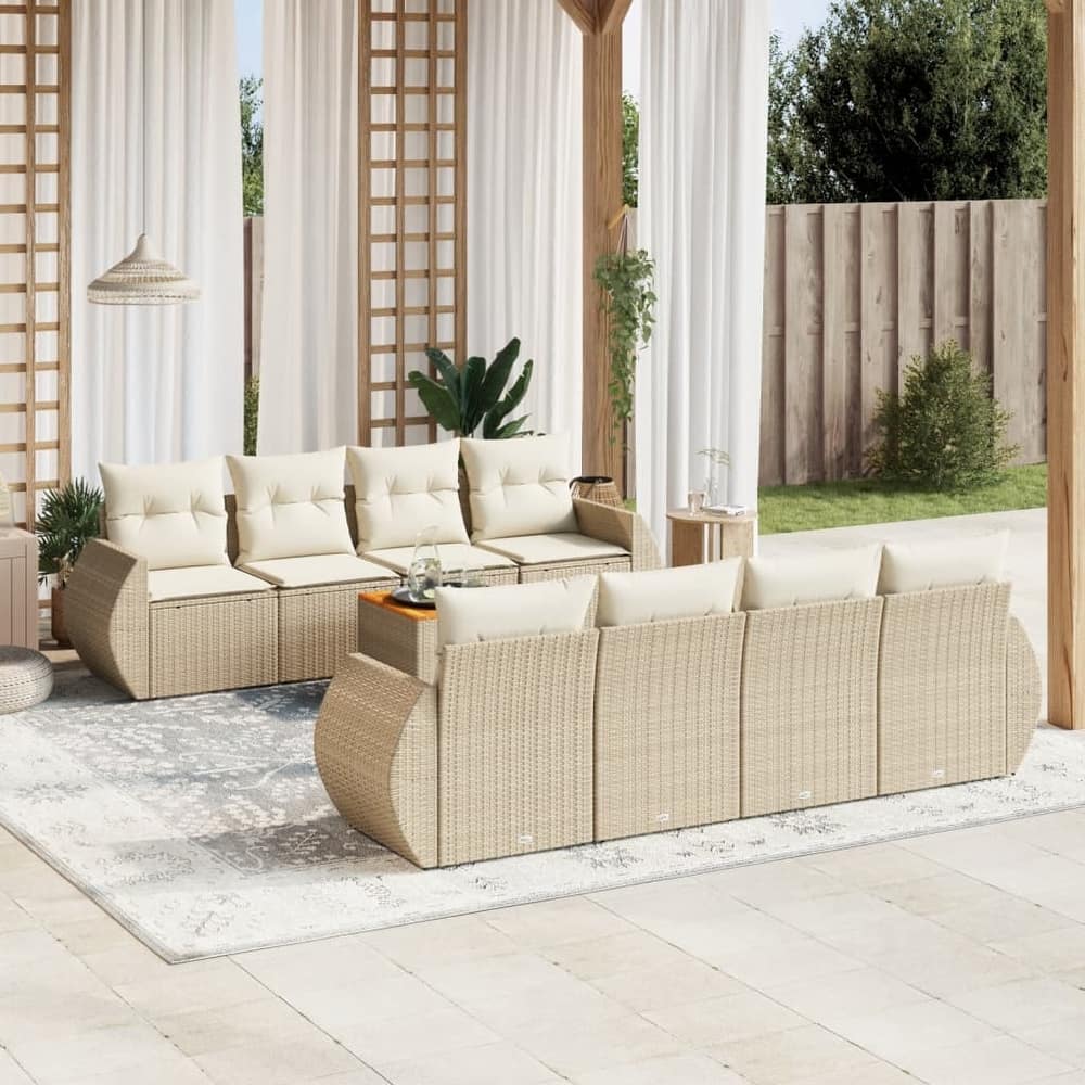vidaXL Patio Sofa Set with Cushions Outdoor Furniture 9 Piece Poly Rattan - 24.4 x 27.6 x 27.2