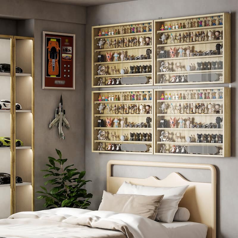 HOMCOM 5-storey Wall Shelf Display Cabinet w/2 Glass Doors and 4 Adjustable Shelves - Brown