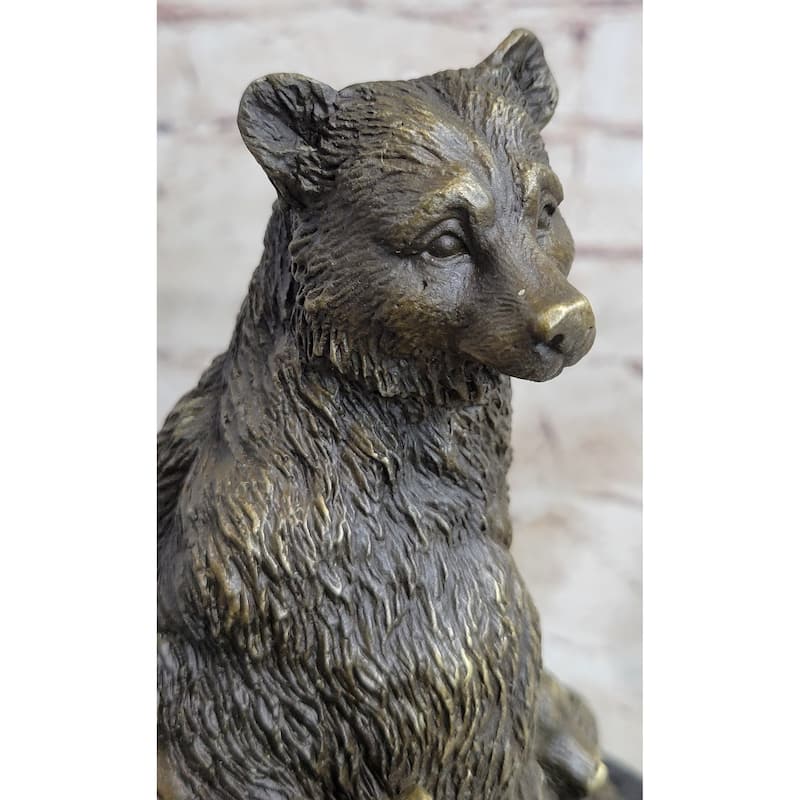 Signed Original Grizzly Bear With Her Two Cubs Bronze Sculpture Statue Figurine