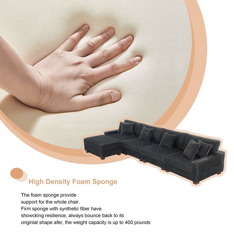 Modular Cotton Flannel Plush Sectional Sofa with Ottomans