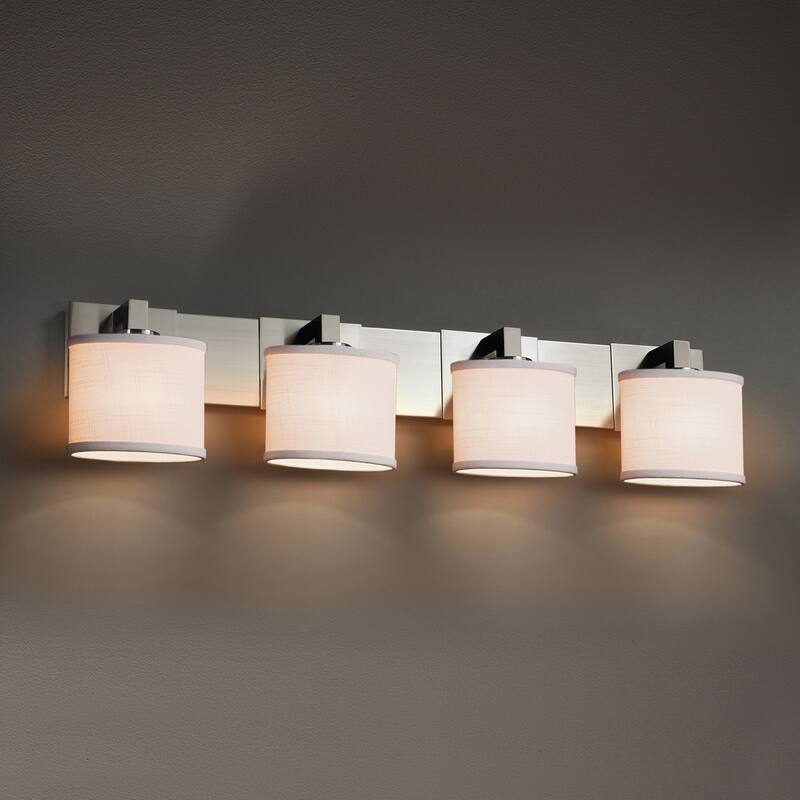 Justice Design Textile Modular 4-light Brushed Nickel Bath Bar, White Oval Shade