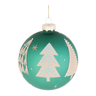 Beaded Pine Tree Christmas Ball Ornaments - 4" - Green and White - 6ct