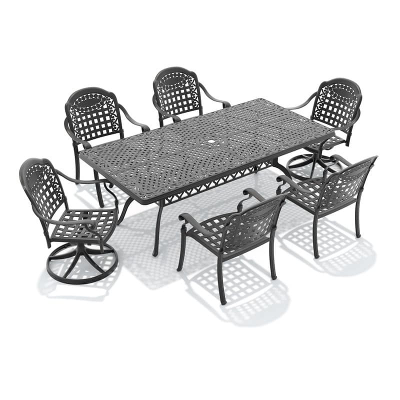 7-Piece Outdoor Dining Set with 1 Table and 6 Chairs, All-Weather Aluminum Outdoor Patio Sets