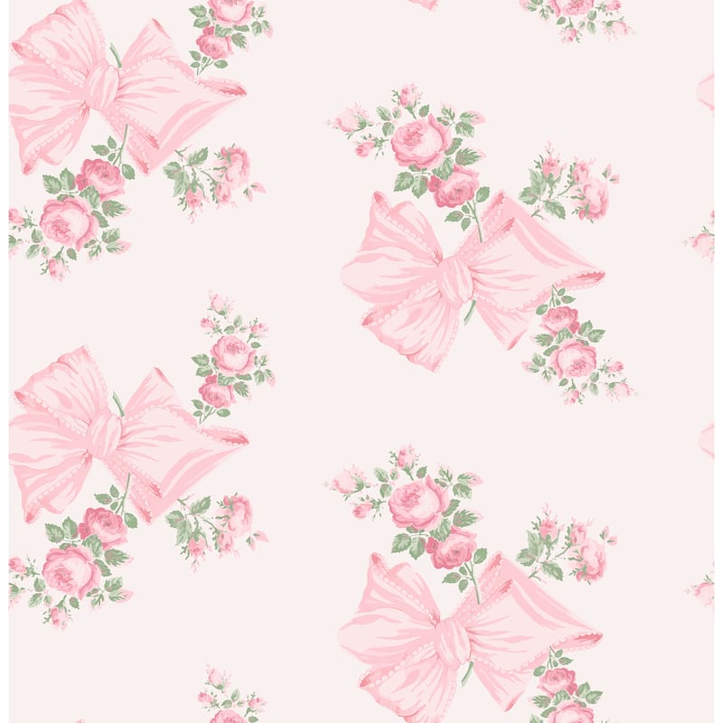 LoveShackFancy Rosa Beaux Pink Mint Large Bow Spot Wallpaper