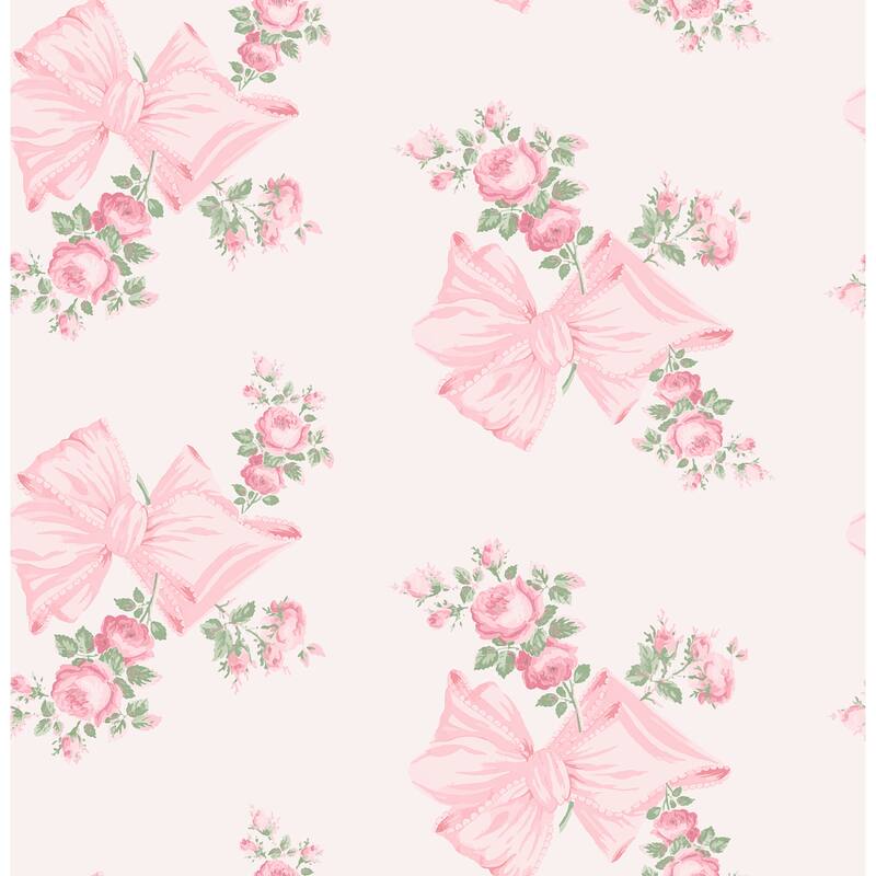 LoveShackFancy Rosa Beaux Pink Mint Large Bow Spot Wallpaper