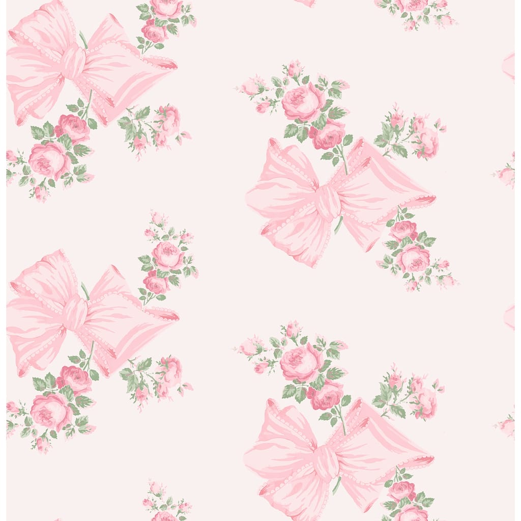LoveShackFancy Rosa Beaux Pink Mint Large Bow Spot Wallpaper