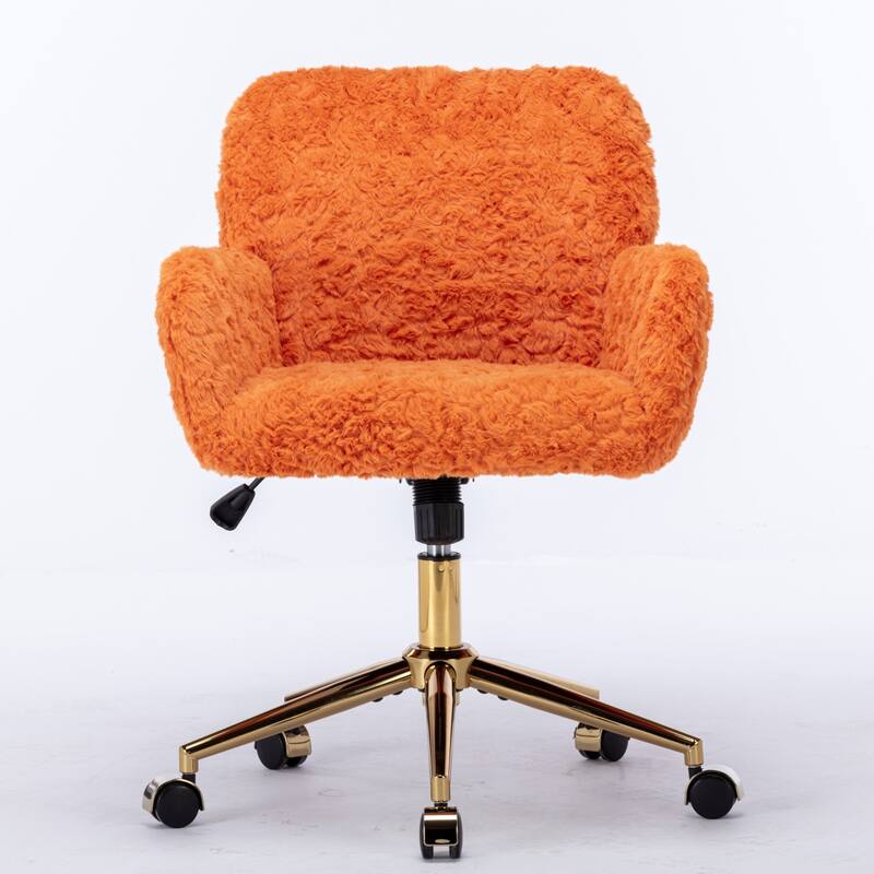 Roomfitters Faux Fur Office Chair, Adjustable Swivel Desk Chair with Gold Metal Base, Modern Vanity Accent Chair