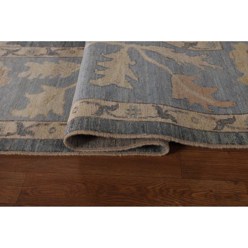 Vegetable Dye Oushak Turkish Area Rug Hand-Knotted Blue Wool Carpet - 9'2"x 11'9"
