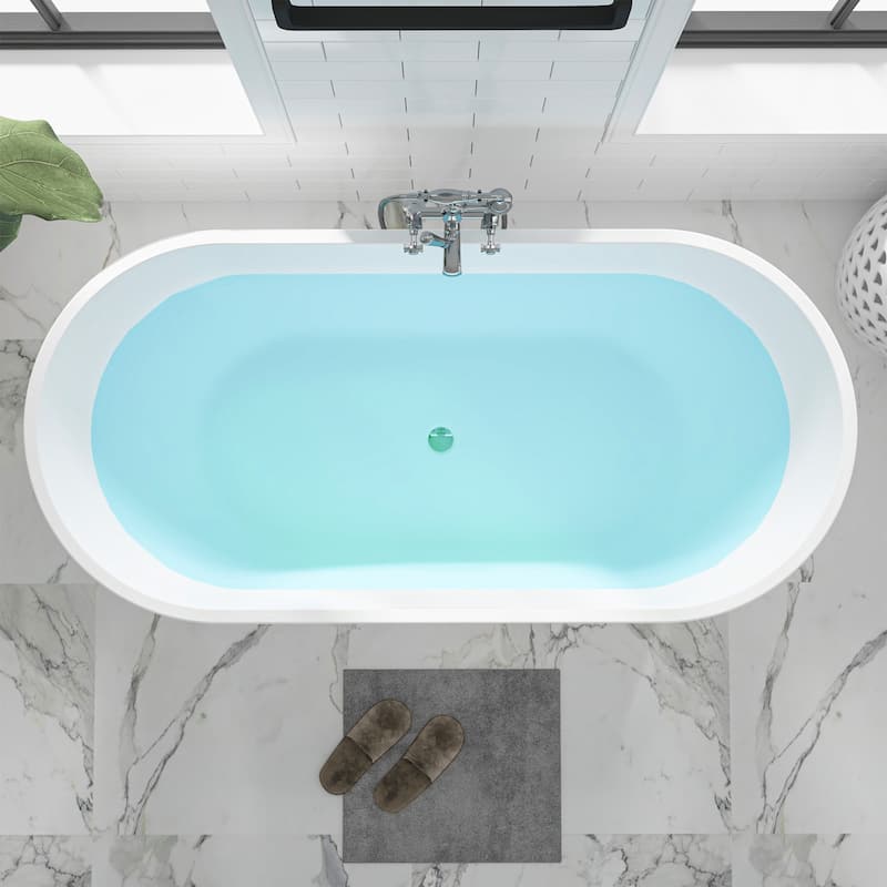 Vanity Art 62" Acrylic Freestanding Bathtub Stand Alone Soaking Tub with Pop-up Drain