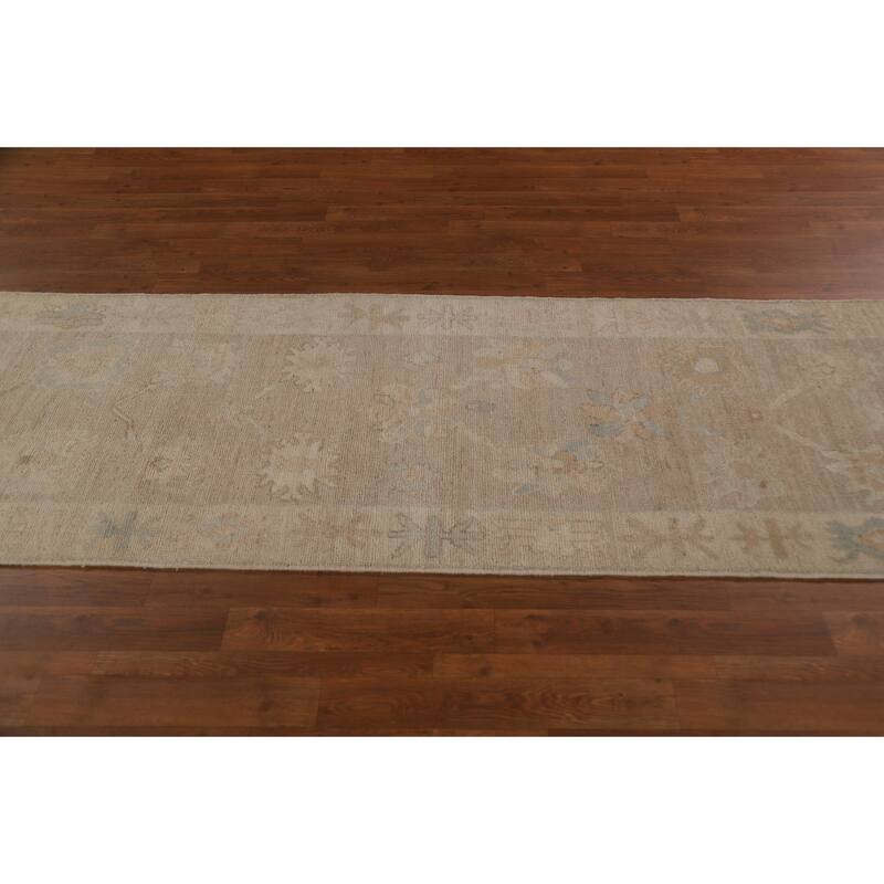 Floral Oushak Turkish Runner Rug Hand-knotted Oriental Wool Carpet - 2'8"x 9'0"