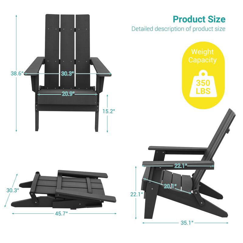 BONOSUKI Folding Adirondack Chair,Weather Resistant Patio Chair-Set of 2